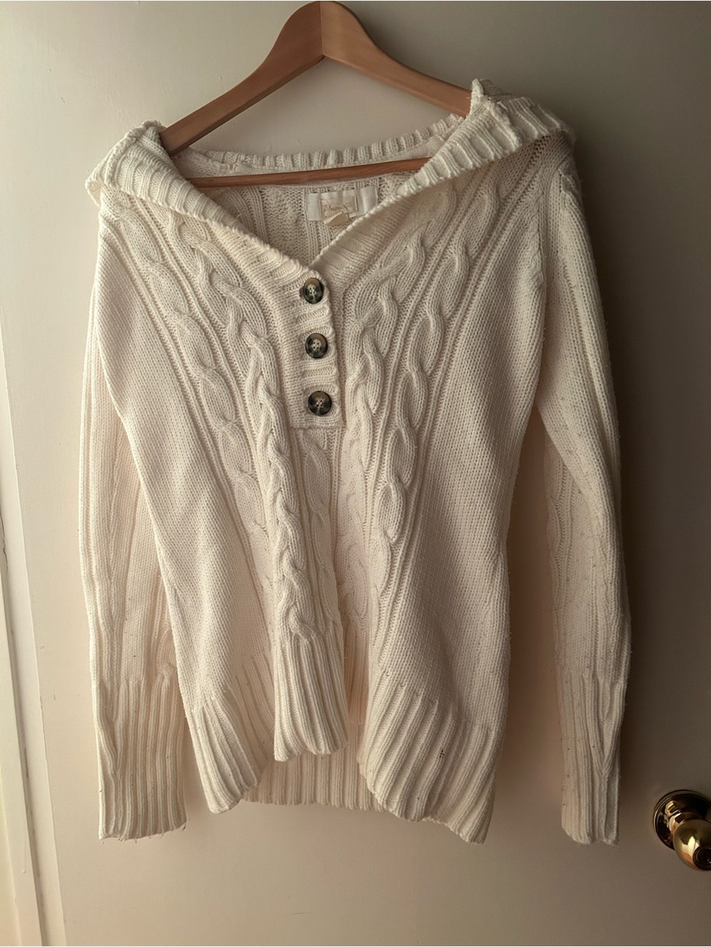 Y2K bluenotes Cream Cable Knit Button-Front Sweater - Picture 4 of 6